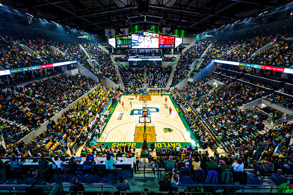 Aerial shot of a huge crowd in the Foster basketball pavillion